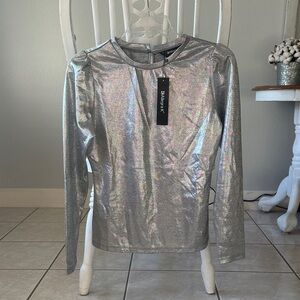 Allegra K Silver Metallic Blouse